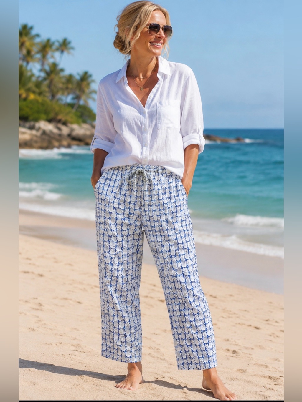 Tommy Bahama Linen Pineapple Print Beach Pants Sz M